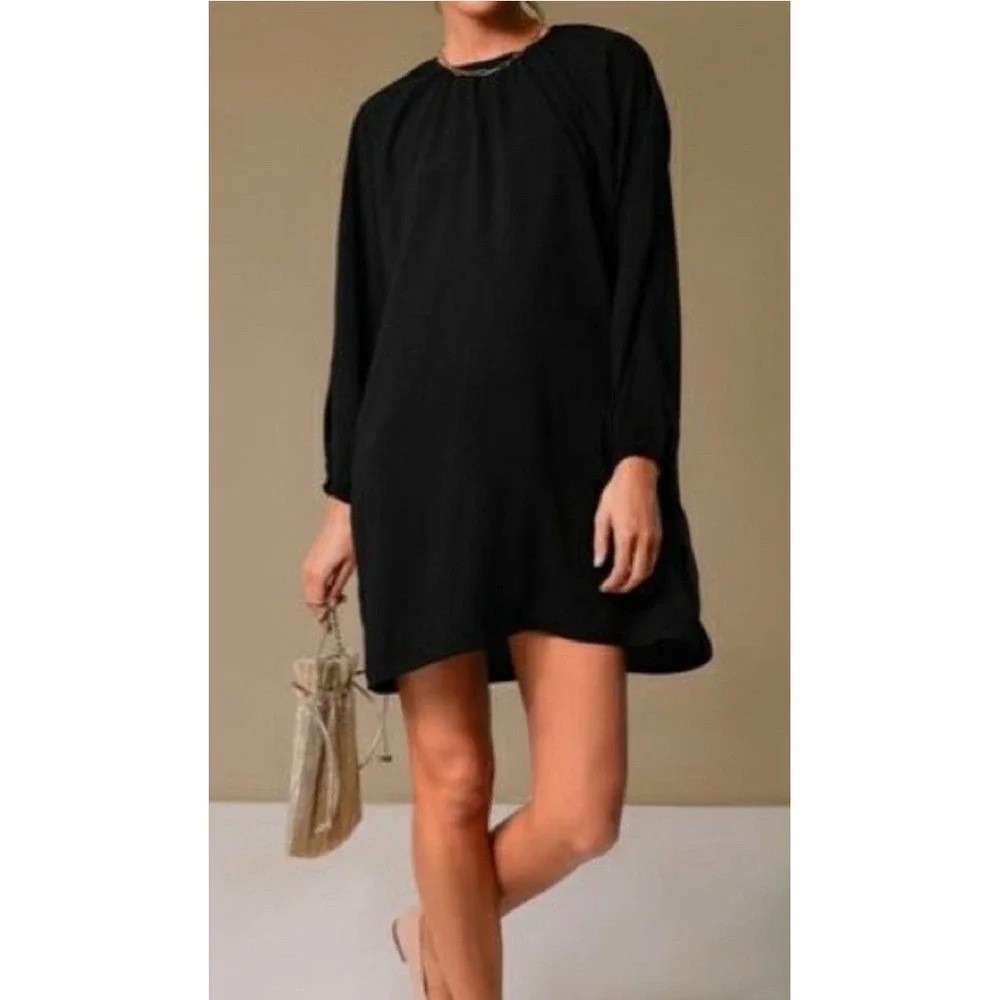 Tuckernuck Pomander Place Eliza Shift Dress Size S Black Gathered Neck Neutral